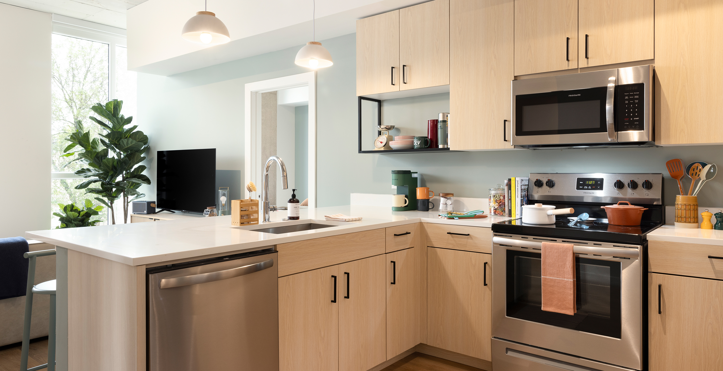 A kitchen with modern appliances